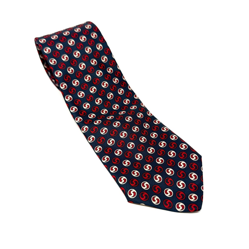 Brooks Brothers Makers 100% All Silk Navy Red White Swirl Pattern Men's Necktie - Picture 1 of 5
